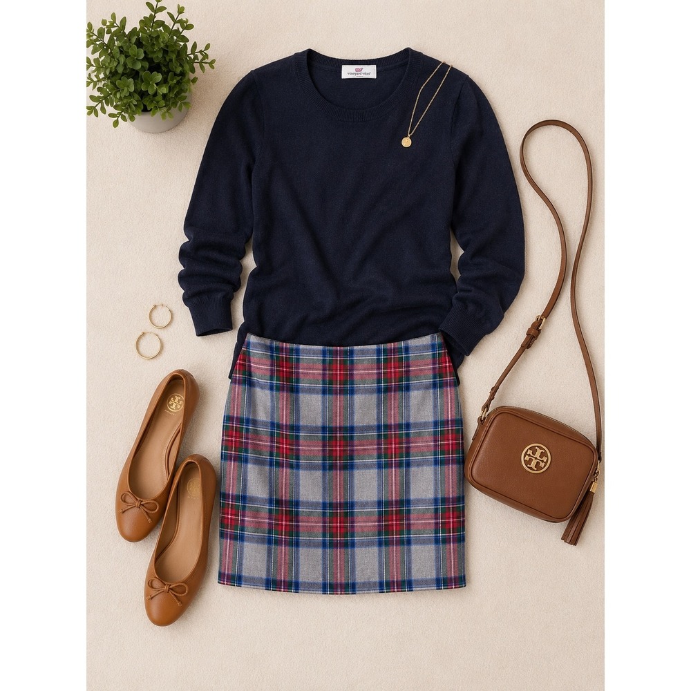 Vineyard Vines Plaid Mini Skirt Womens 14 Grey Red Excellent Wool Blend Lined
